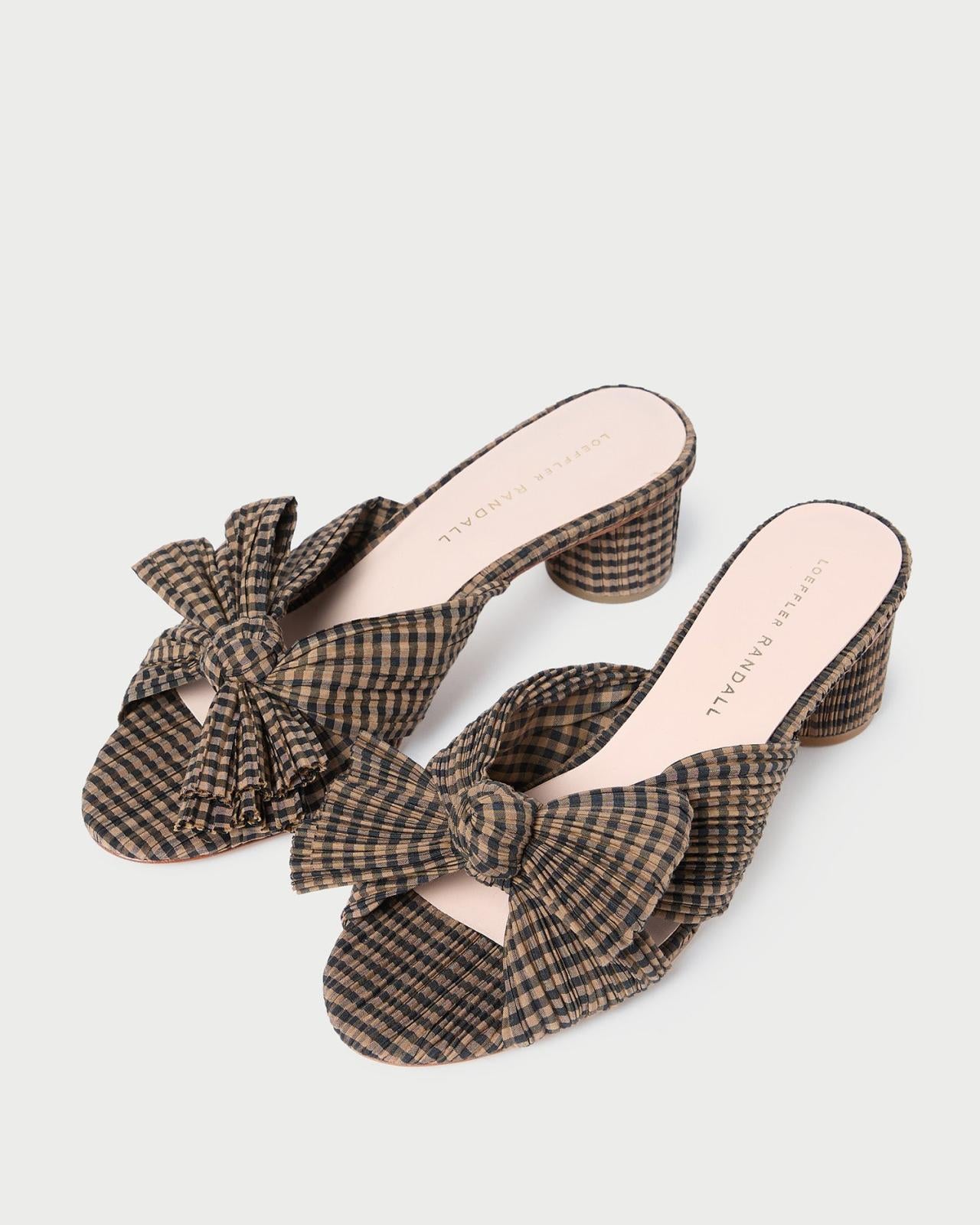 Loeffler Randall Emilia Brown/Black Check Bow Heel | Women Heeled Sandals