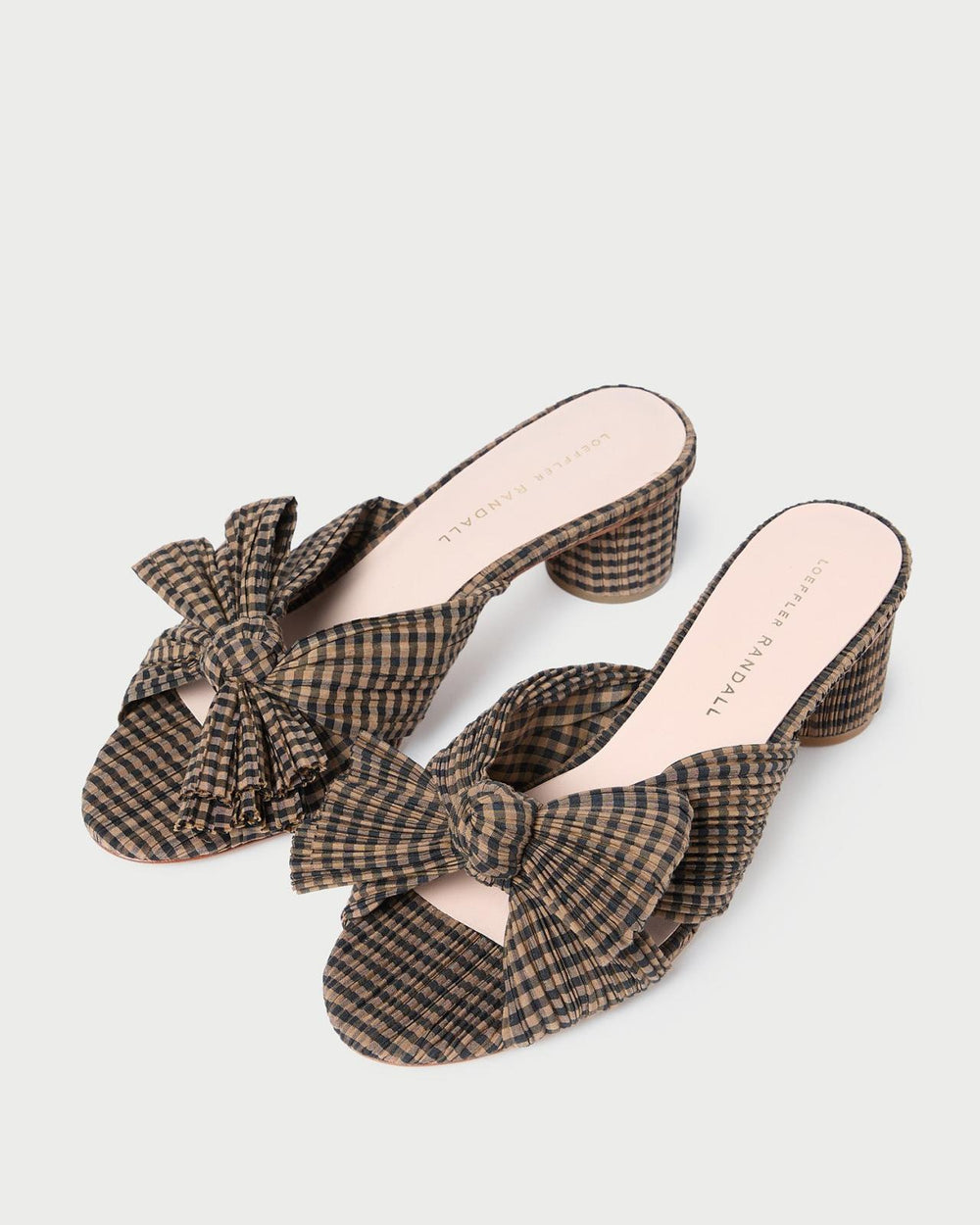 Loeffler Randall Emilia Brown/Black Check Bow Heel | Women Heeled Sandals