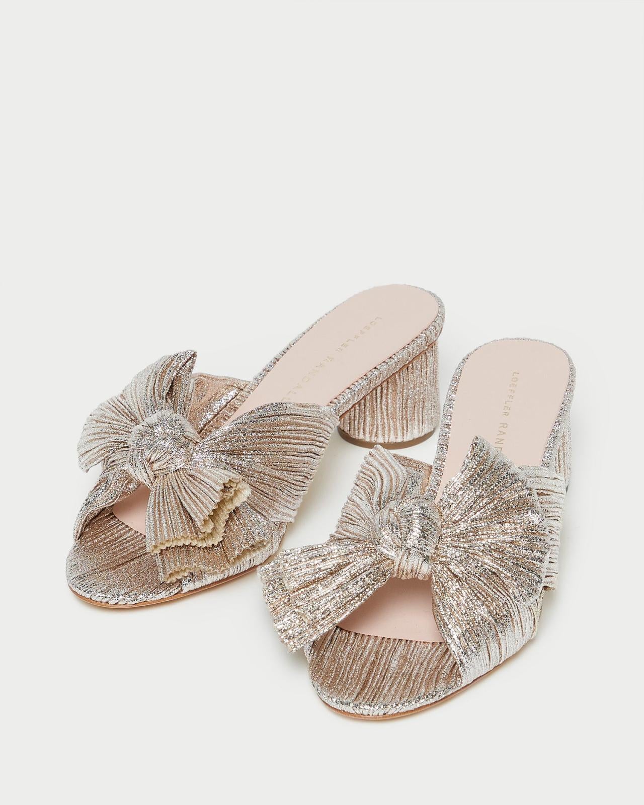 Loeffler Randall Emilia Champagne Pleated Bow Heel L Heeled Sandals L Footwear | Women Heeled Sandals