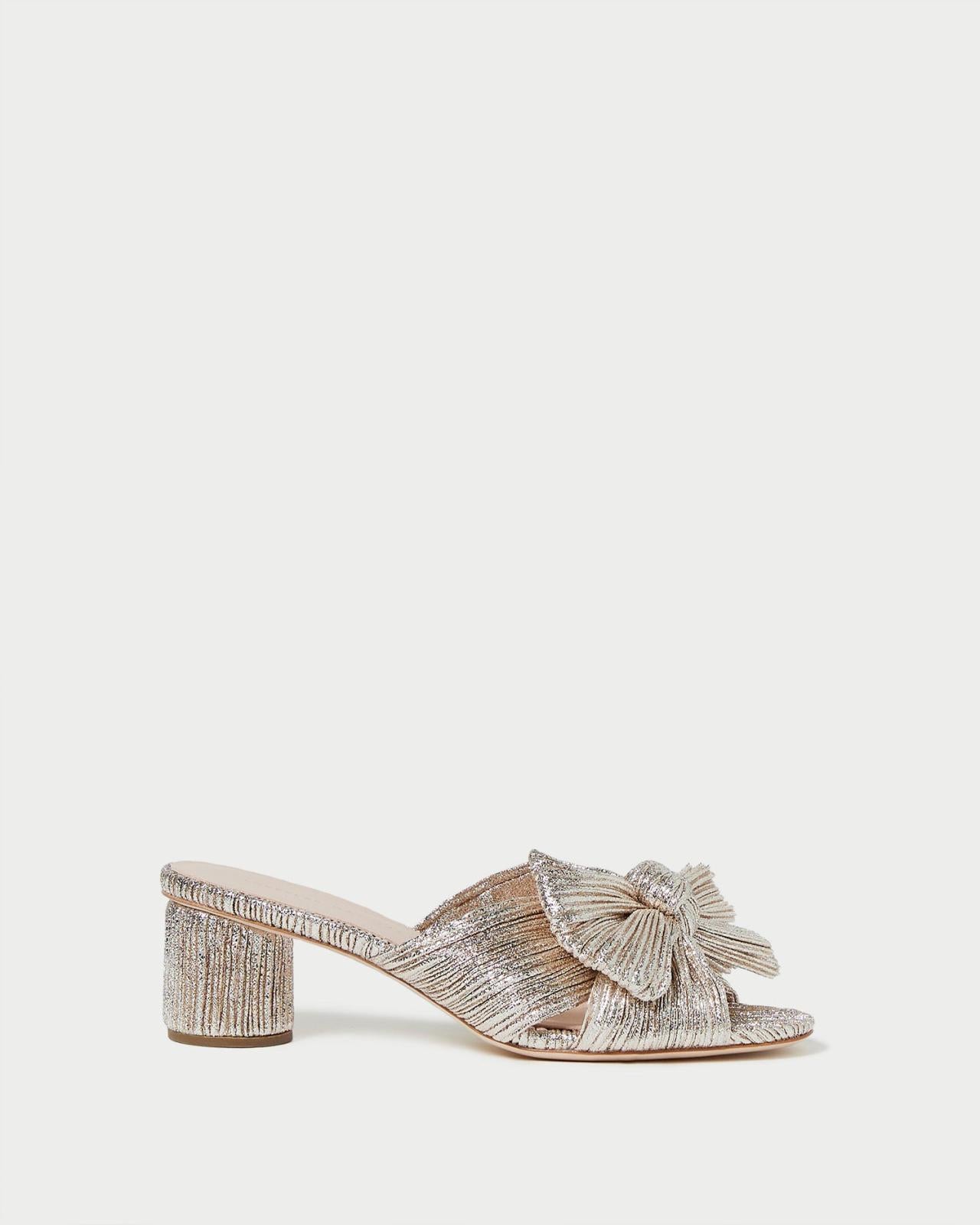 Loeffler Randall Emilia Champagne Pleated Bow Heel L Heeled Sandals L Footwear | Women Heeled Sandals