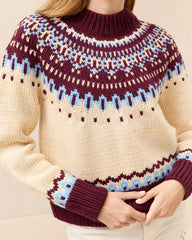 Loeffler Randall Florence Cream/Maroon Fairisle Sweater | Women Knitwear