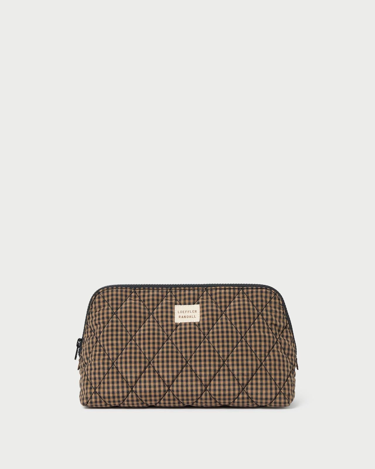 Loeffler Randall Frances Brown/Black Check Cosmetic Pouch | Women Accessories