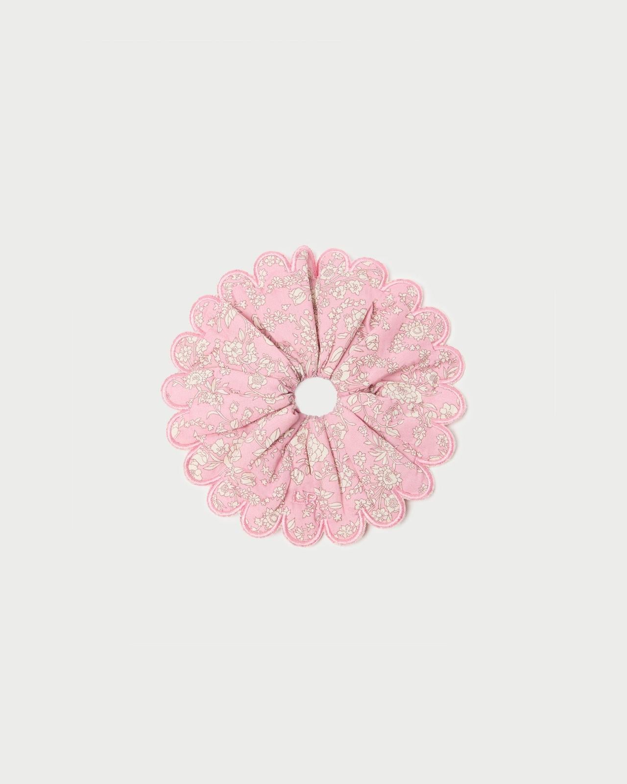 Loeffler Randall Frankie Pink Floral Scallop Scrunchie I Hair Accessories I Accessory | Women Accessories
