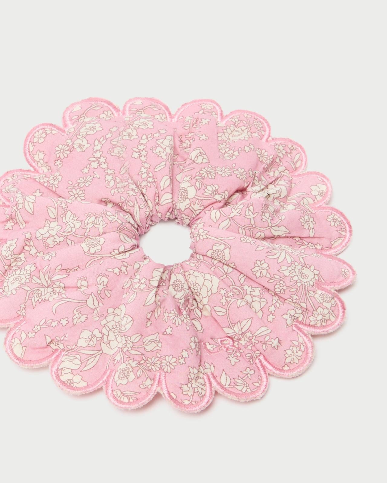 Loeffler Randall Frankie Pink Floral Scallop Scrunchie I Hair Accessories I Accessory | Women Accessories