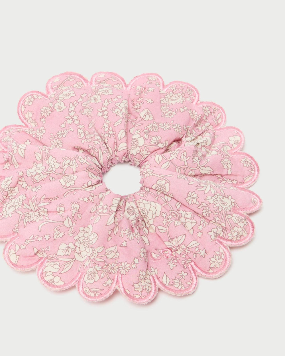 Loeffler Randall Frankie Pink Floral Scallop Scrunchie I Hair Accessories I Accessory | Women Accessories