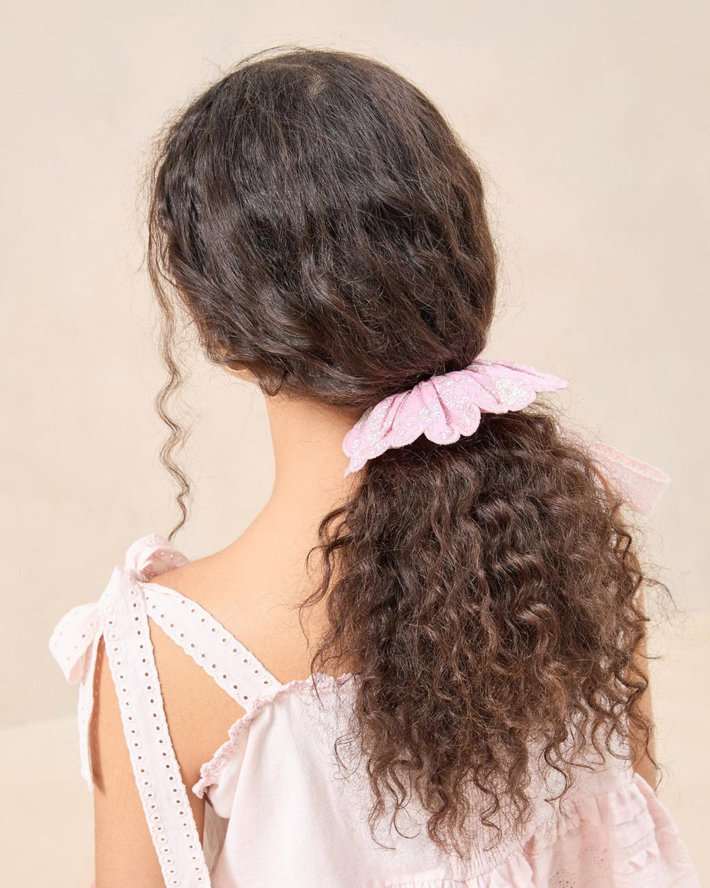 Loeffler Randall Frankie Pink Floral Scallop Scrunchie I Hair Accessories I Accessory | Women Accessories