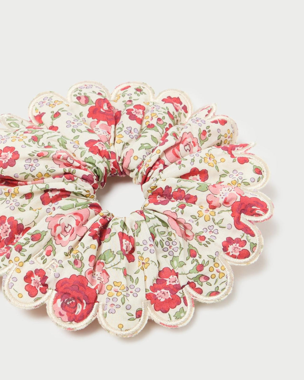 Loeffler Randall Frankie Red Floral Scallop Scrunchie I Hair Accessories I Accessories | Women Accessories