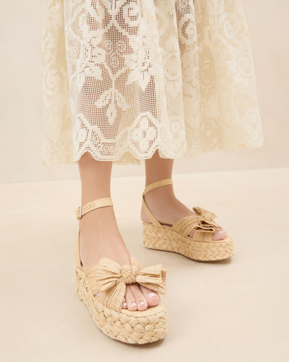 Loeffler Randall Gaby Natural Pleated Bow Espadrille L Espadrilles L Footwear | Women Flats &amp; Loafers