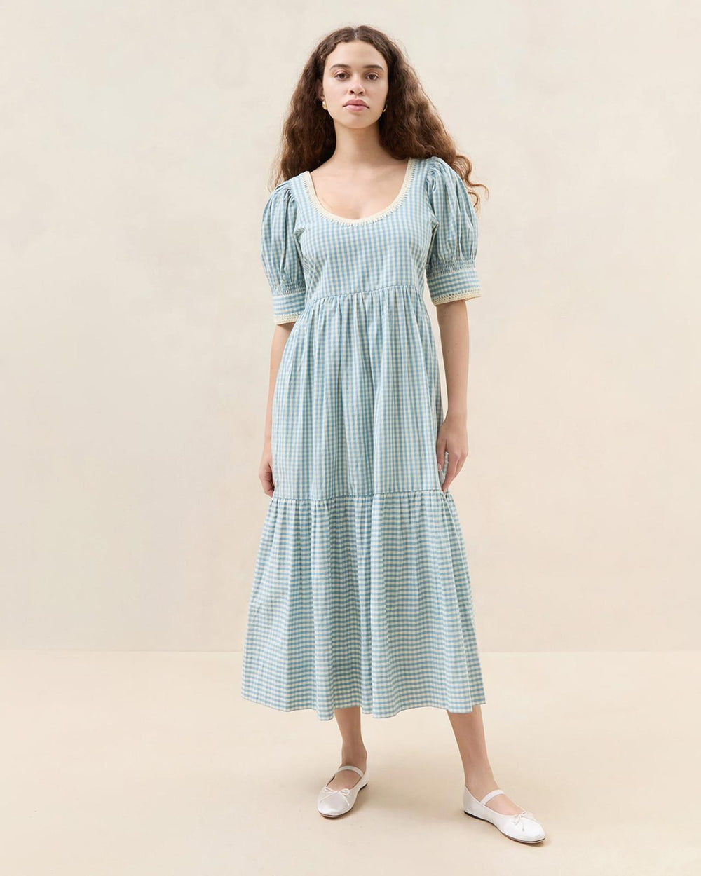 Loeffler Randall Gillian Navy Gingham Puff-Sleeve Dress | Women Dresses