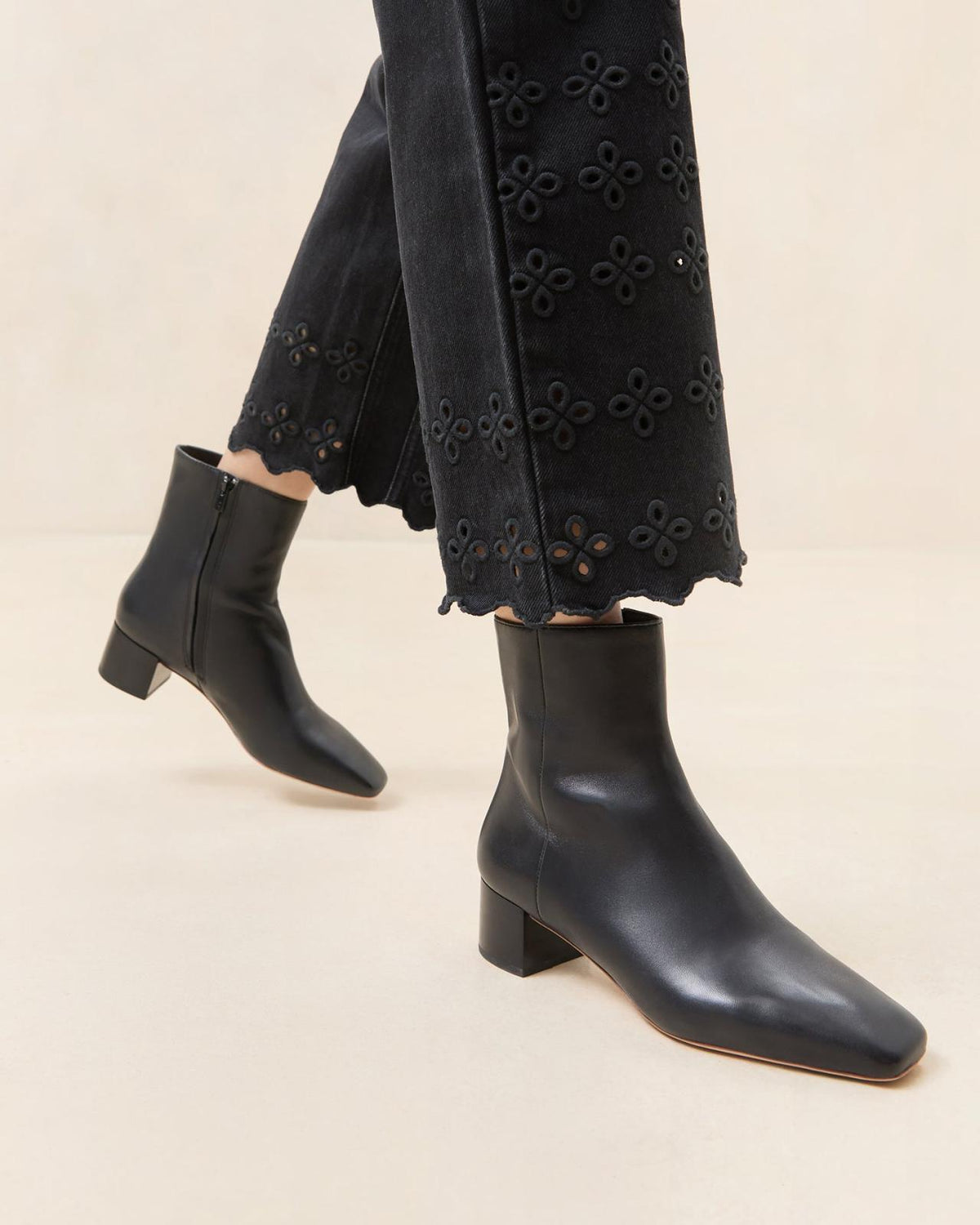 Loeffler Randall Ginny Black Leather Ankle Boot | Women Boots