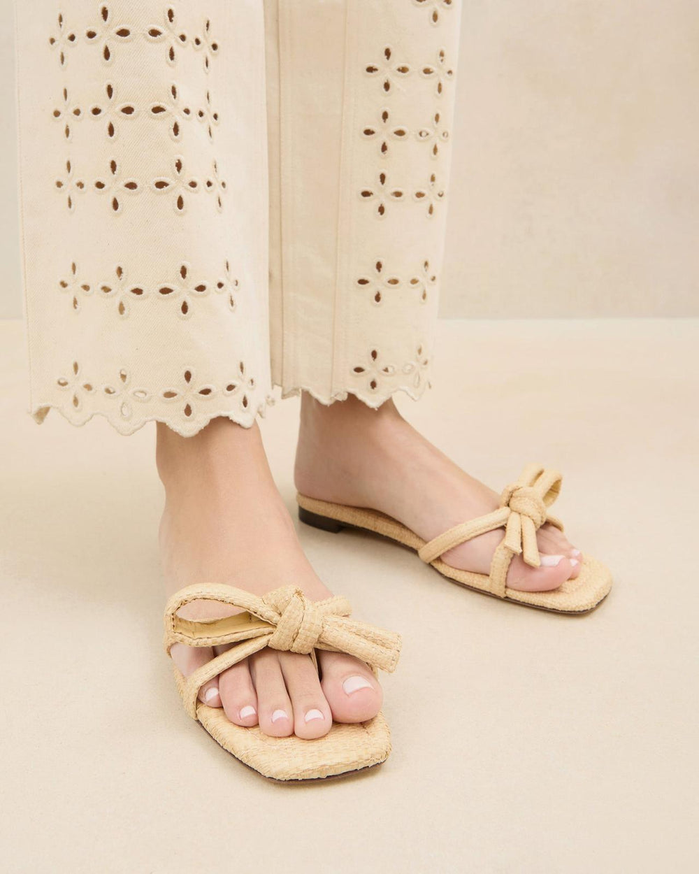 Loeffler Randall Hadley Natural Bow Sandal L Flat Sandals L Footwear | Women Flat Sandals