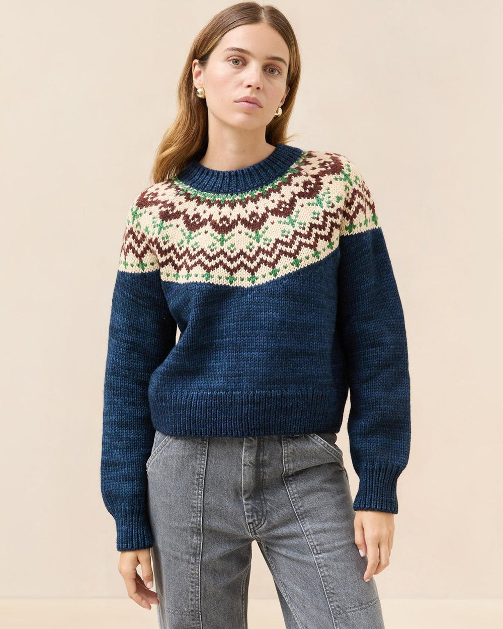Loeffler Randall Ian Navy Tulip Fairisle Sweater | Women Knitwear