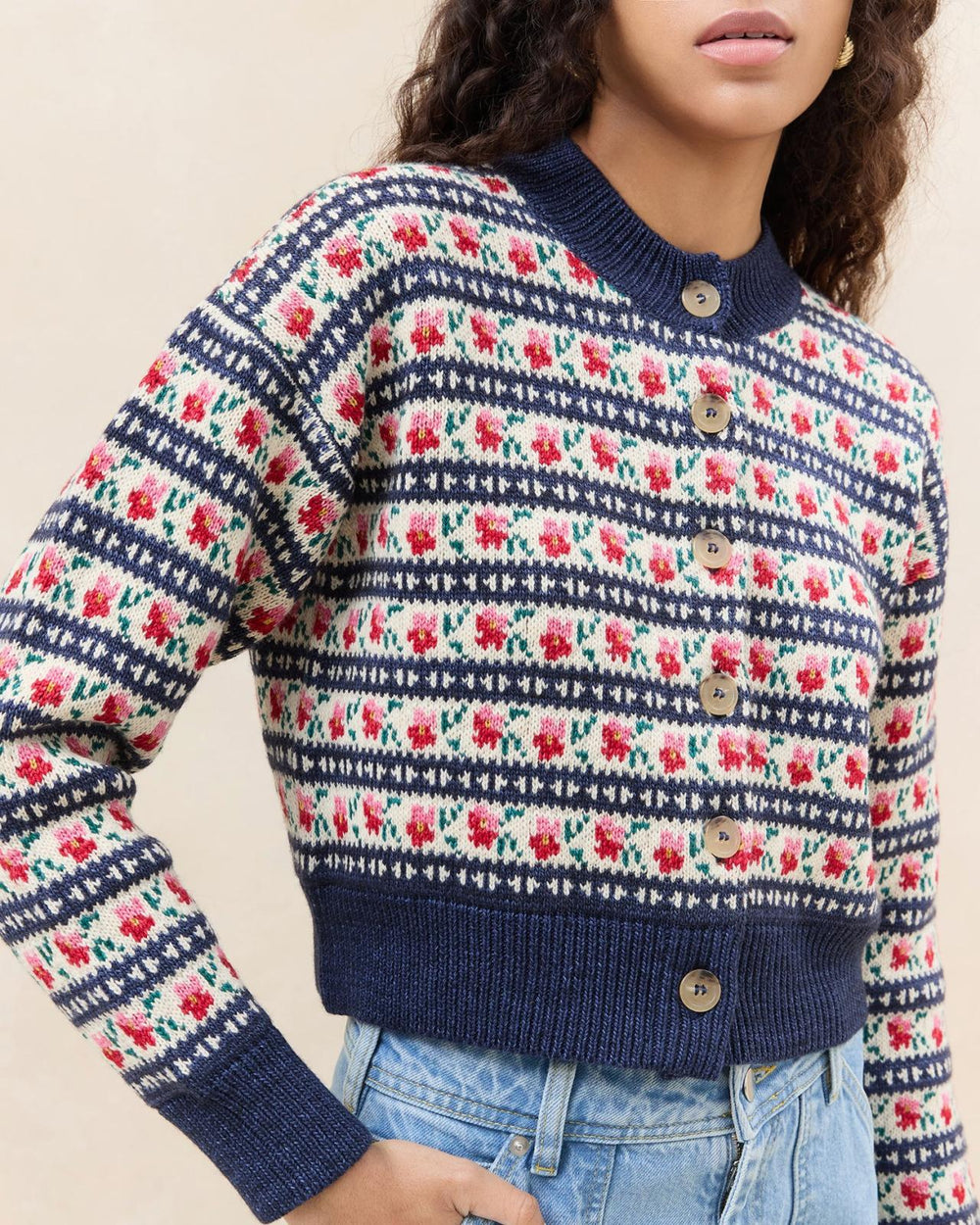 Loeffler Randall Idris Blue Jean Floral Cardigan L Sweaters &amp; Knits L Apparel | Women Tops