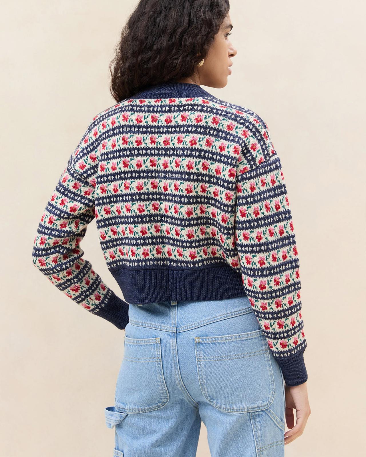 Loeffler Randall Idris Blue Jean Floral Cardigan L Sweaters &amp; Knits L Apparel | Women Tops