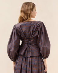 Loeffler Randall Isa Navy/Rust Plaid Blouse | Women Tops