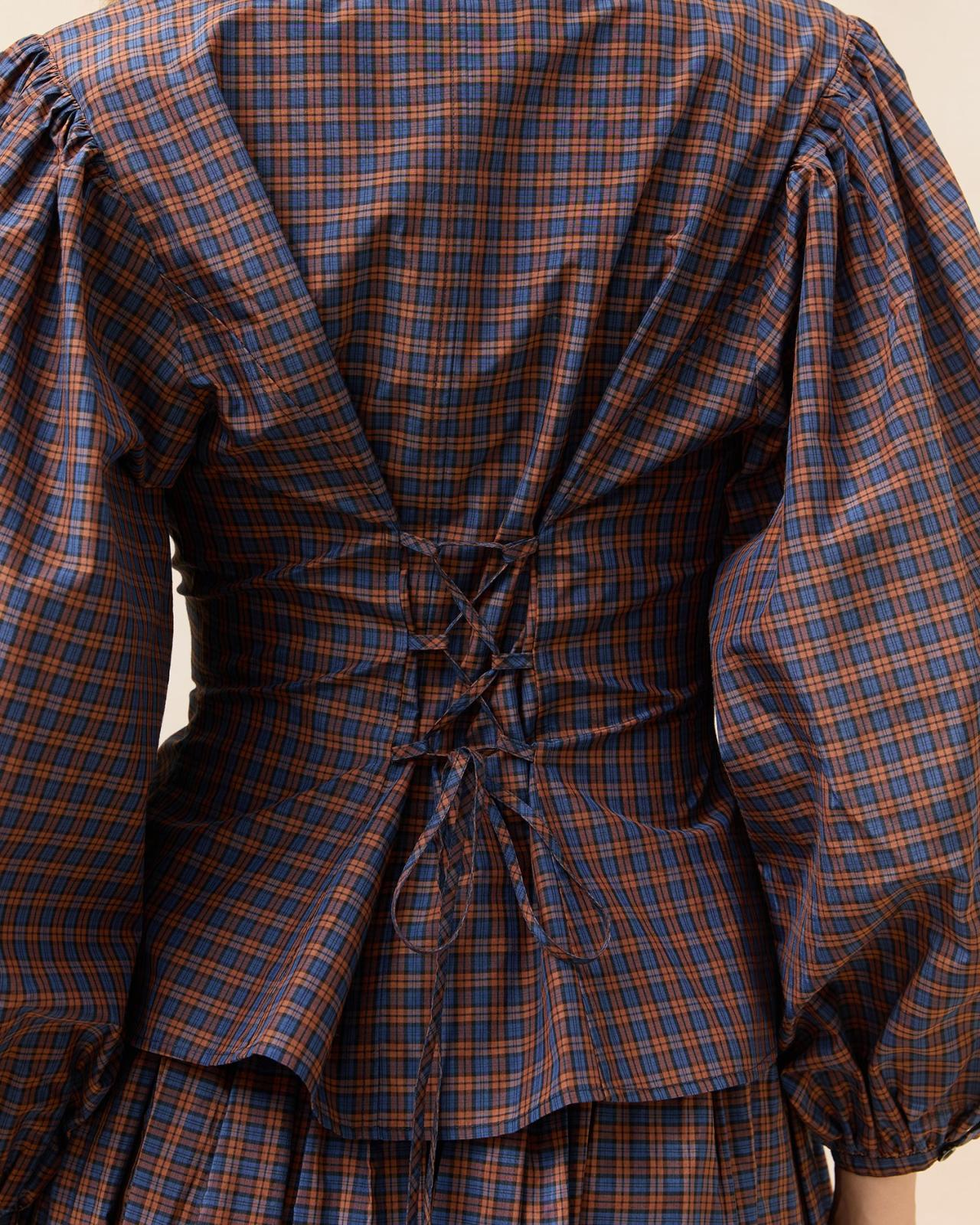 Loeffler Randall Isa Navy/Rust Plaid Blouse | Women Tops