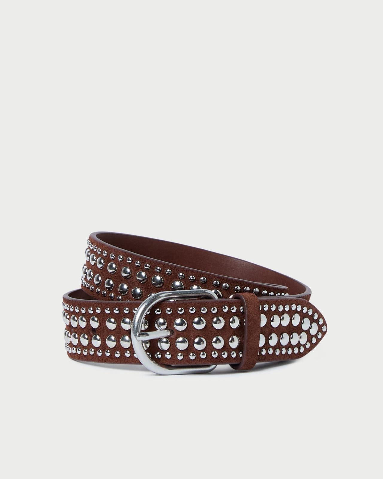 Loeffler Randall Isaac Espresso/Silver Studded Belt | Women Belts