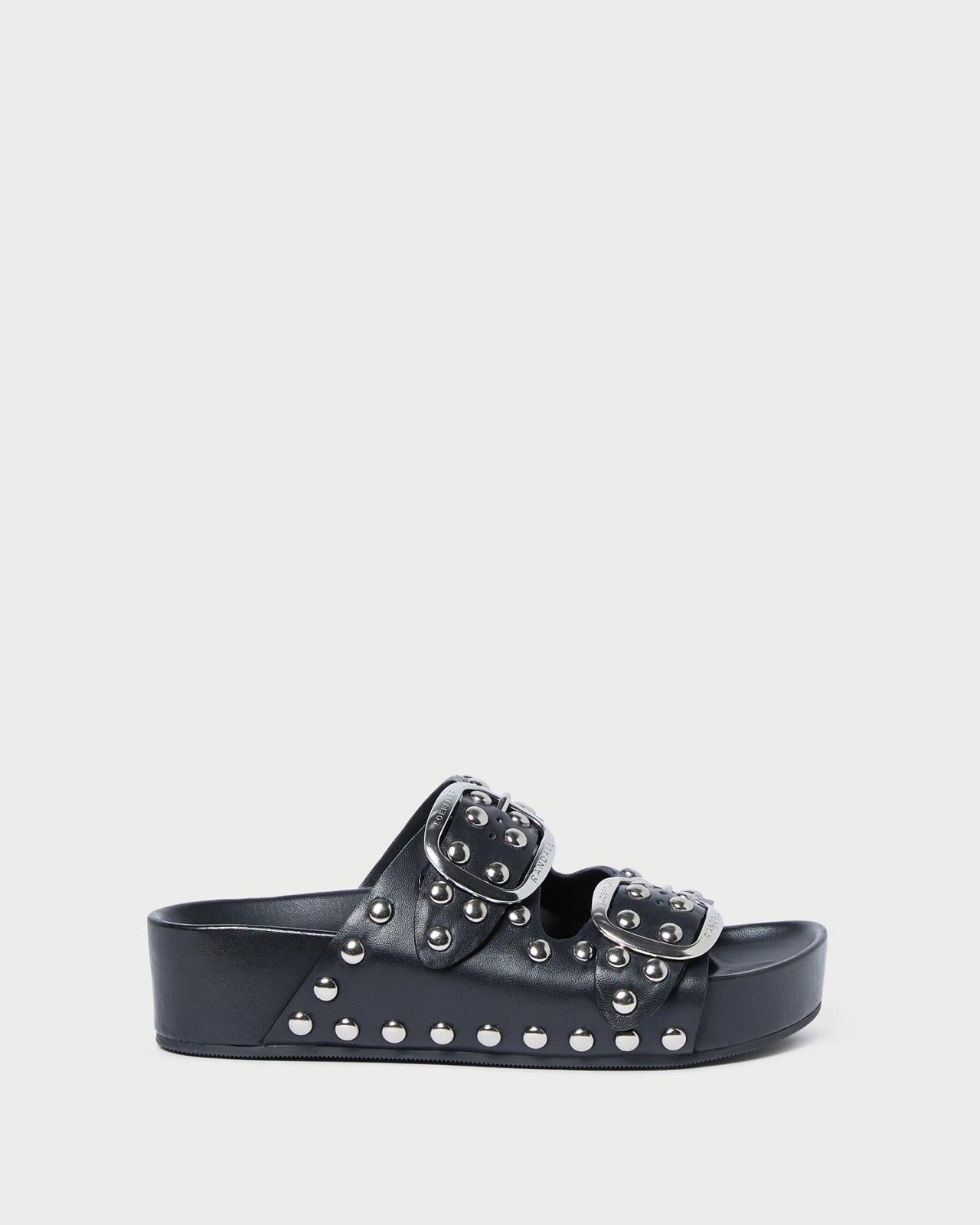 Loeffler Randall Jack Black Studded Sandal I Flat Sandals I Footwear | Women Flat Sandals