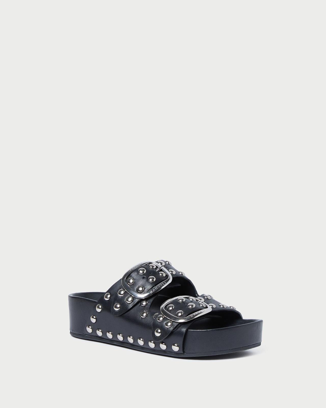 Loeffler Randall Jack Black Studded Sandal I Flat Sandals I Footwear | Women Flat Sandals