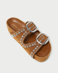 Loeffler Randall Jack Cacao Suede Studded Sandal L Flat Sandals L Footwear | Women Flat Sandals