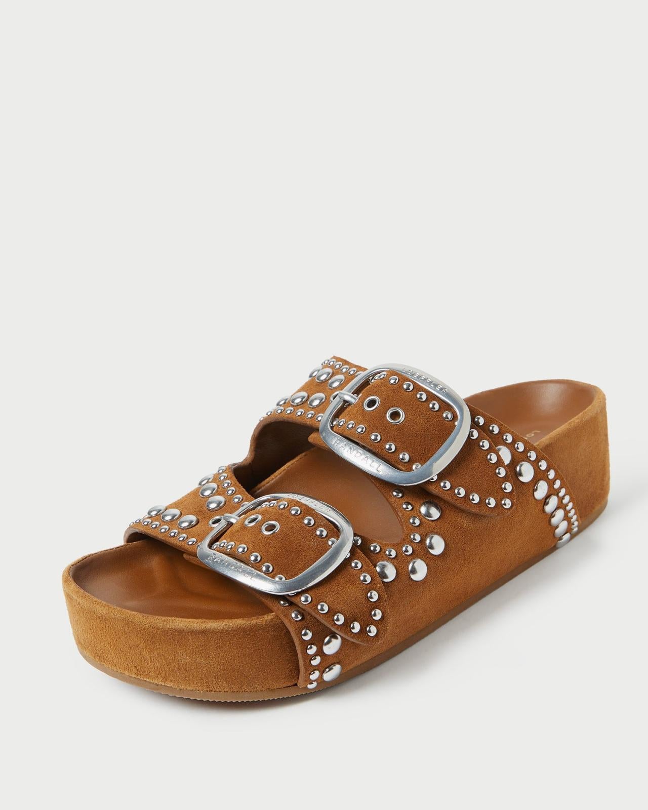 Loeffler Randall Jack Cacao Suede Studded Sandal L Flat Sandals L Footwear | Women Flat Sandals