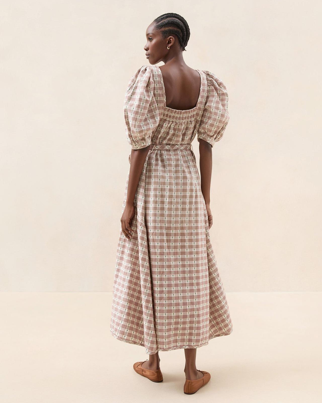 Loeffler Randall Jessa Brown Tulip Gingham Dress I Dresses I Apparel | Women Dresses