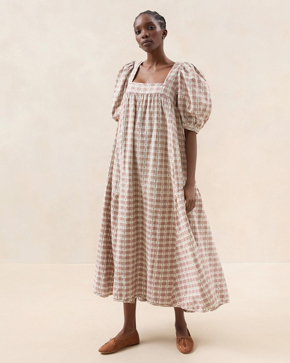 Loeffler Randall Jessa Brown Tulip Gingham Dress I Dresses I Apparel | Women Dresses