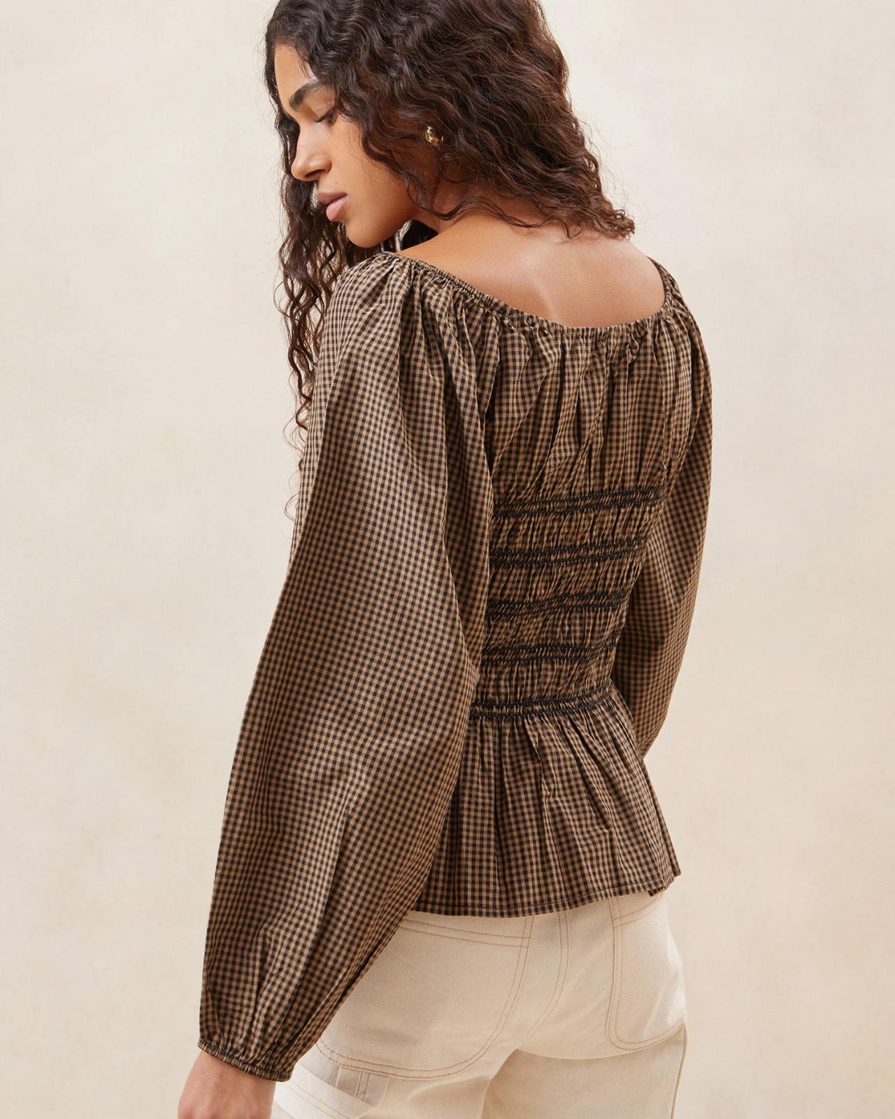 Loeffler Randall Julietta Brown Gathered Cotton Top L Tops L Apparel | Women Tops