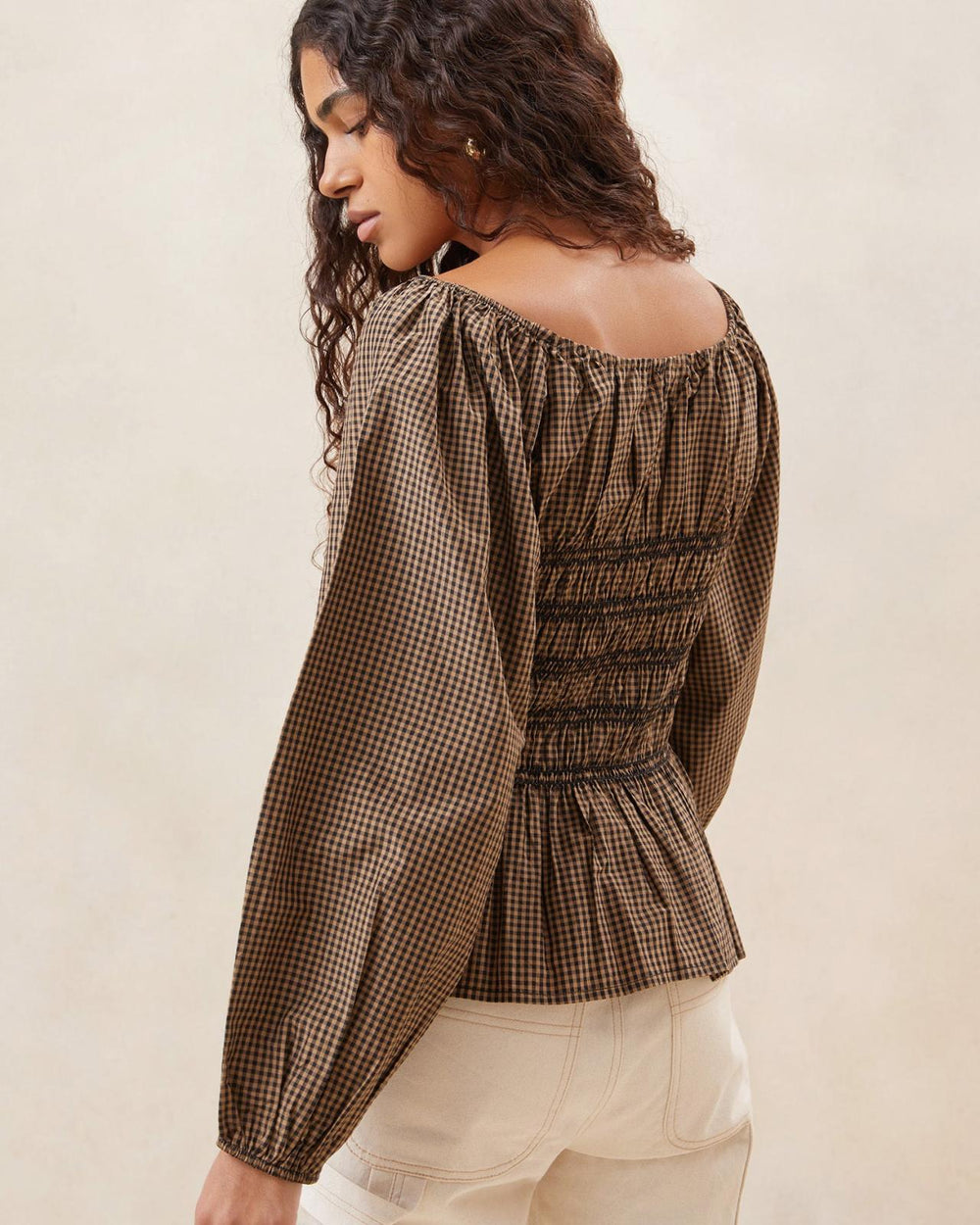 Loeffler Randall Julietta Brown Gathered Cotton Top L Tops L Apparel | Women Tops