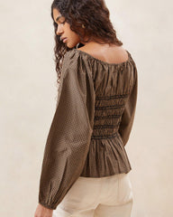 Loeffler Randall Julietta Brown Gathered Cotton Top L Tops L Apparel | Women Tops