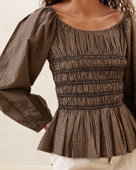 Loeffler Randall Julietta Brown Gathered Cotton Top L Tops L Apparel | Women Tops