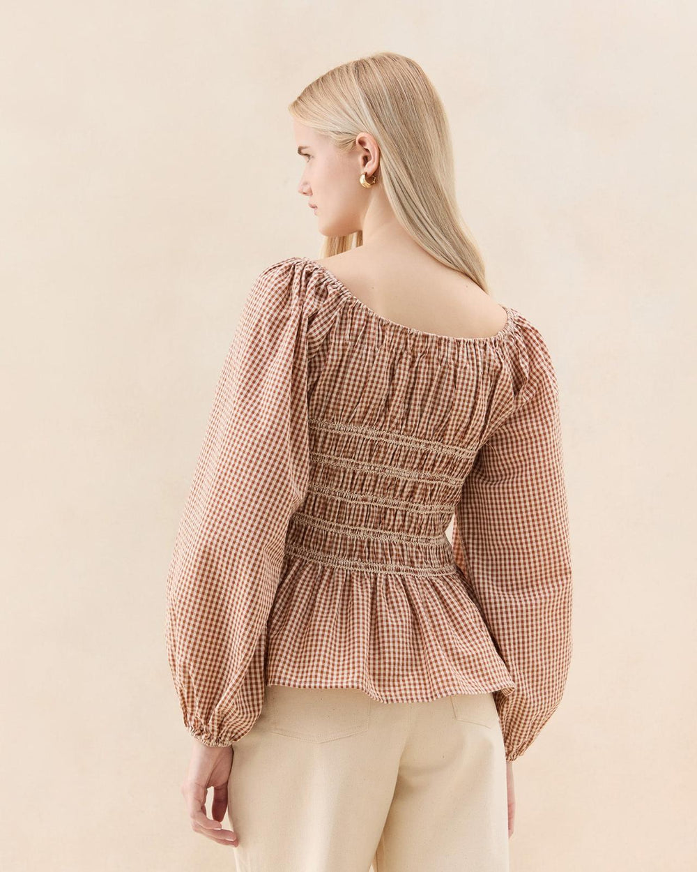 Loeffler Randall Julietta Brown Gingham Cotton Top I Tops I Apparel | Women Tops