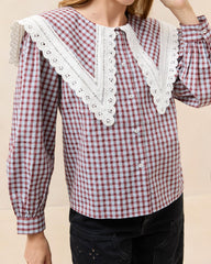 Loeffler Randall Ken Blue/Maroon Collared Blouse | Women Tops