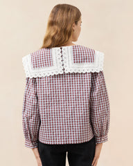 Loeffler Randall Ken Blue/Maroon Collared Blouse | Women Tops