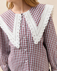 Loeffler Randall Ken Blue/Maroon Collared Blouse | Women Tops