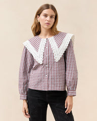 Loeffler Randall Ken Blue/Maroon Collared Blouse | Women Tops