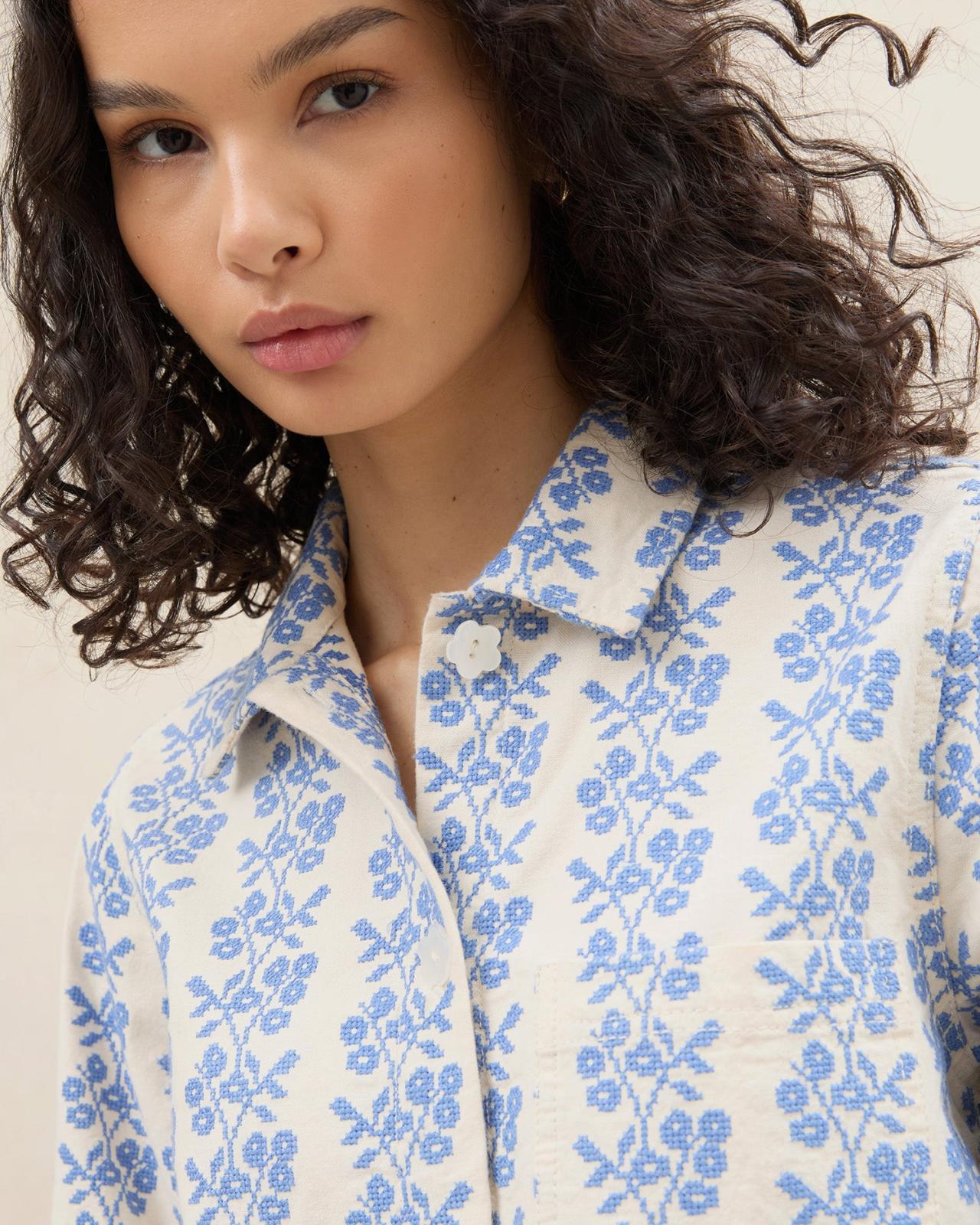 Loeffler Randall Kennedy Cream/Blue Printed Jacket L Outerwear L Apparel | Women Outerwear