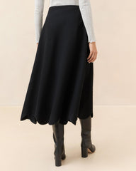 Loeffler Randall Linnea Black Scalloped Wool Skirt | Women Bottoms