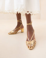 Loeffler Randall Livvy Gold Leather Heeled Sandal I Heeled Sandals I Footwear | Women Heeled Sandals