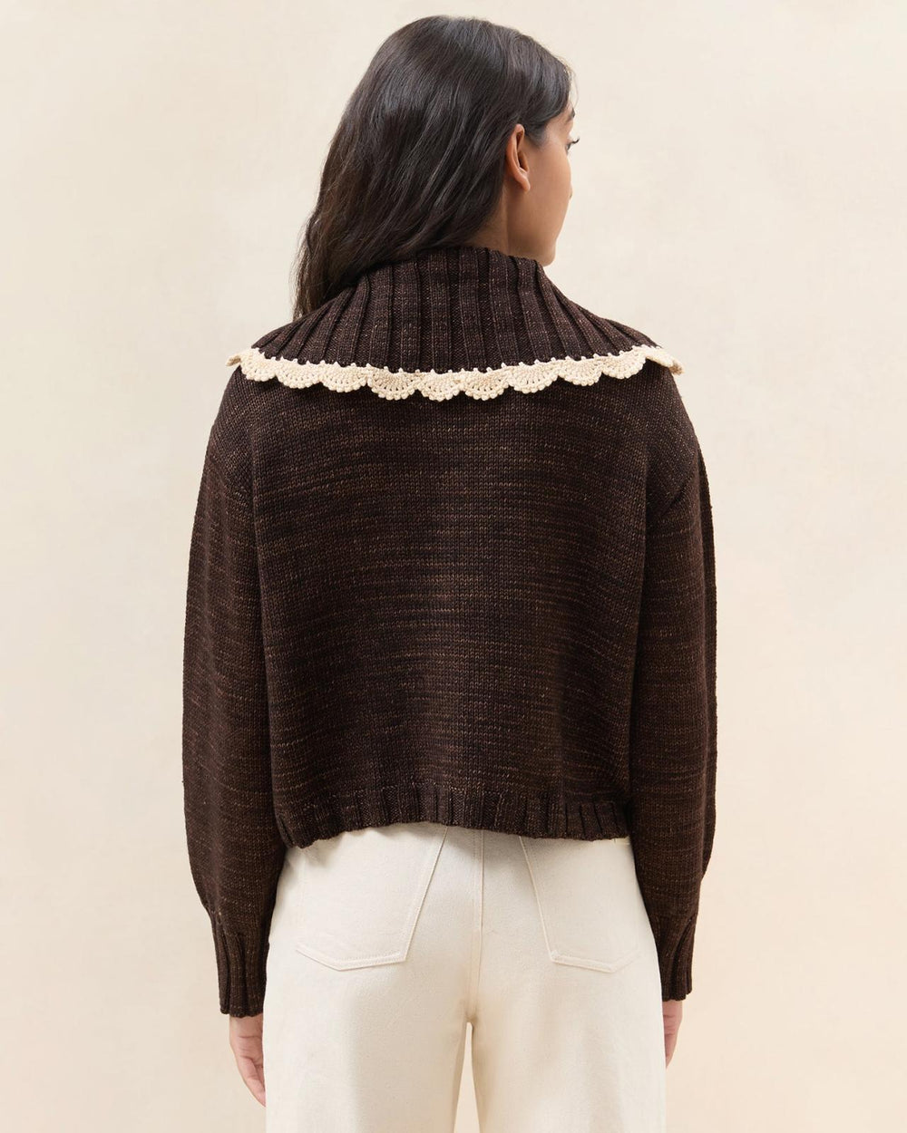 Loeffler Randall Lo Brown/Cream Collared Cardigan L Sweaters &amp; Knits L Apparel | Women Tops