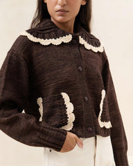 Loeffler Randall Lo Brown/Cream Collared Cardigan L Sweaters &amp; Knits L Apparel | Women Tops