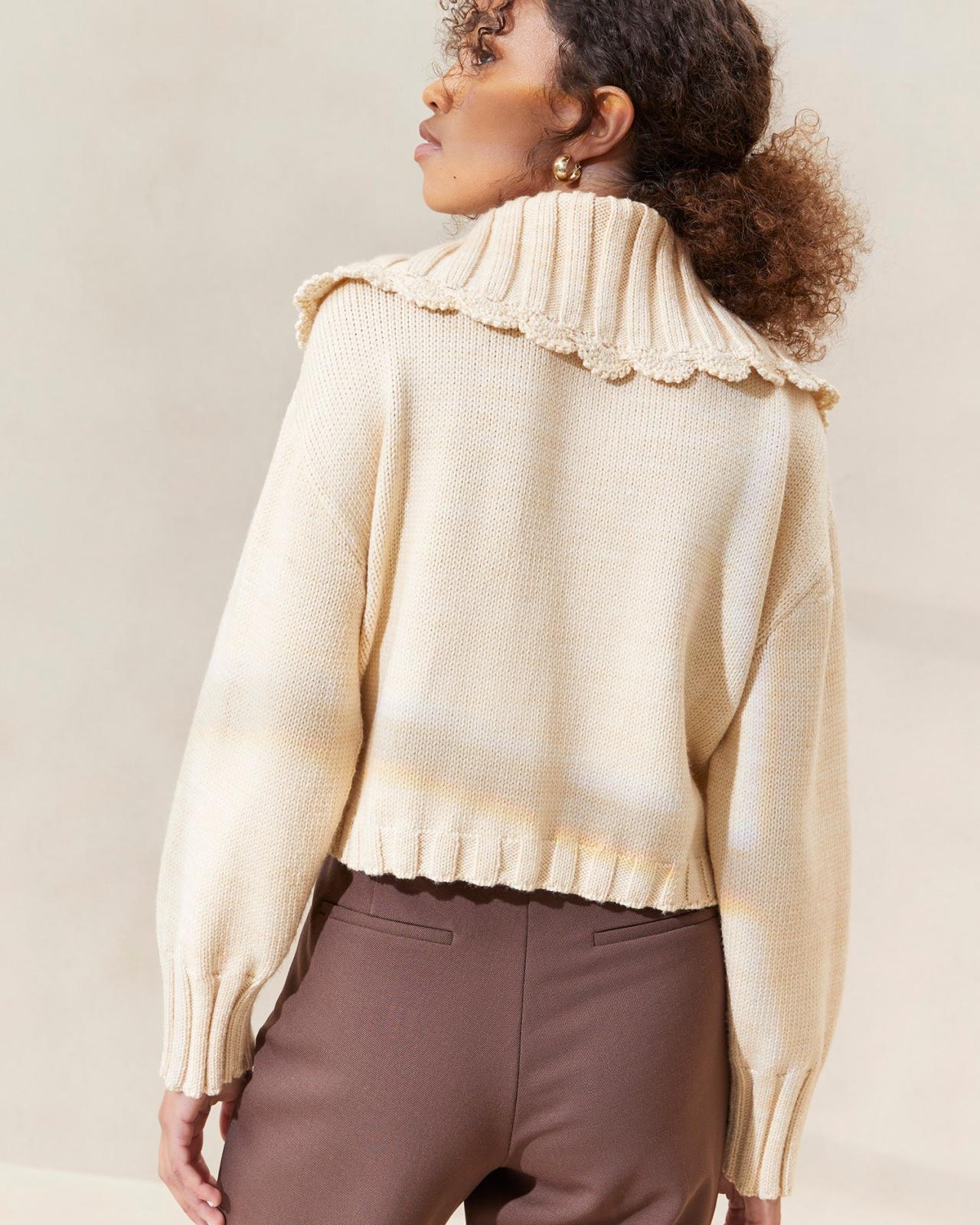 Loeffler Randall Lo Cream/Brown Collared Cardigan L Sweaters &amp; Knits L Apparel | Women Tops