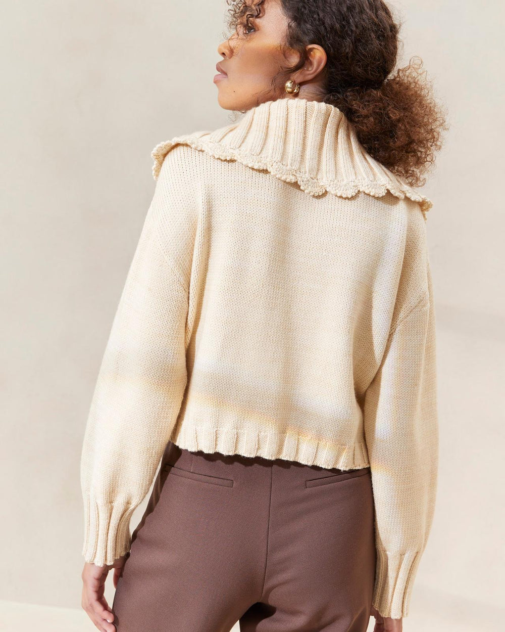 Loeffler Randall Lo Cream/Brown Collared Cardigan L Sweaters &amp; Knits L Apparel | Women Tops