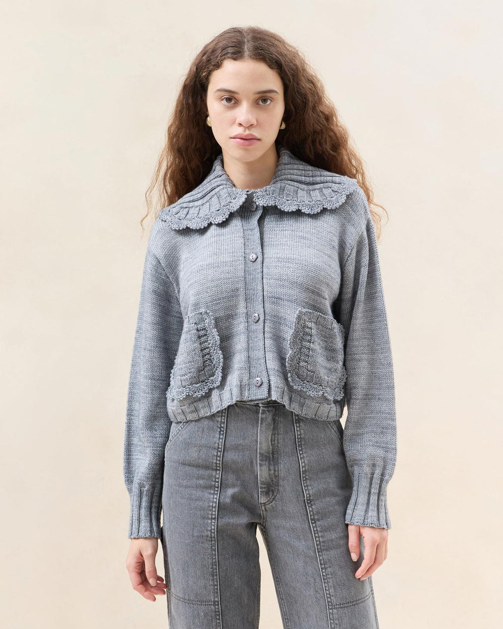Loeffler Randall Lo Grey Collared Cardigan L Sweaters &amp; Knits L Apparel | Women Knitwear