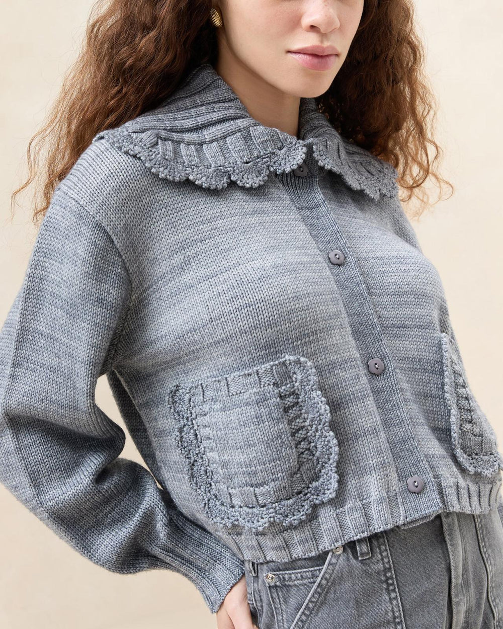 Loeffler Randall Lo Grey Collared Cardigan L Sweaters &amp; Knits L Apparel | Women Knitwear