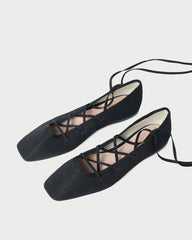 Loeffler Randall Louisa Black Lace-Up Ballet Flat | Women Flats &amp; Loafers