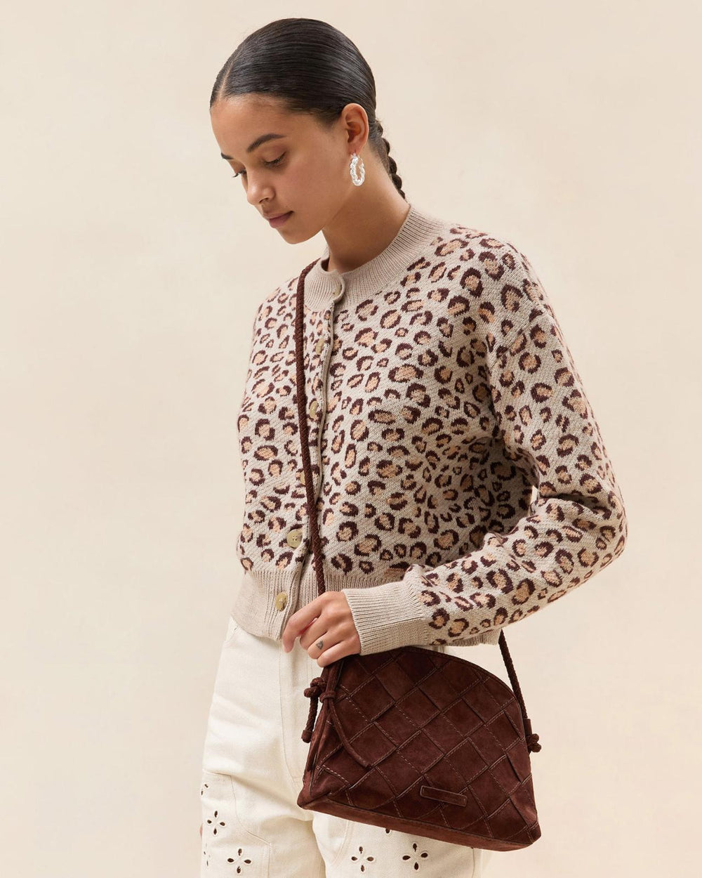 Loeffler Randall Mallory Espresso Woven Suede Crossbody | Women Crossbodies