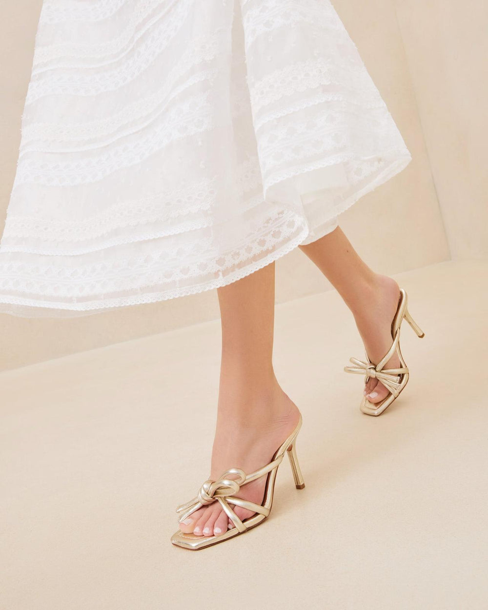 Loeffler Randall Margi Champagne Bow Heel I Heeled Sandals I Footwear | Women Heeled Sandals