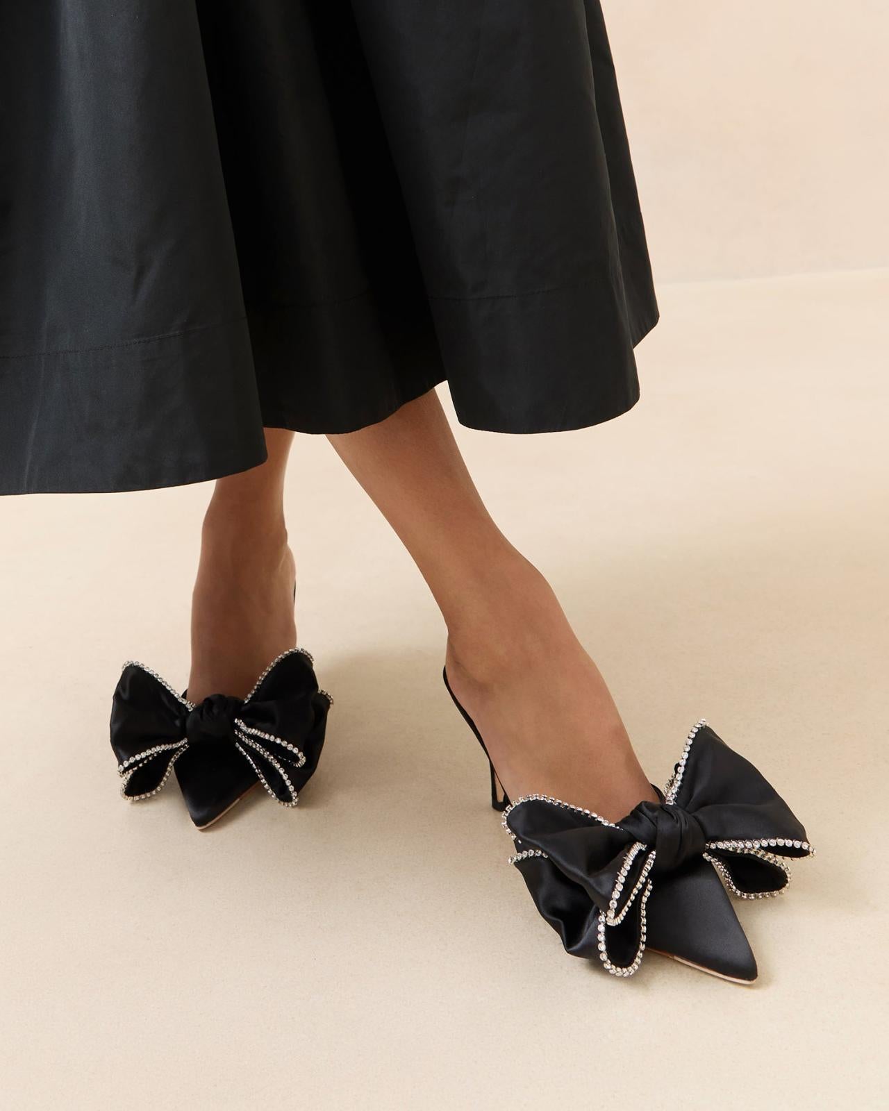 Loeffler Randall Margot Black/Crystal Bow Mule | Women Pumps &amp; Mules