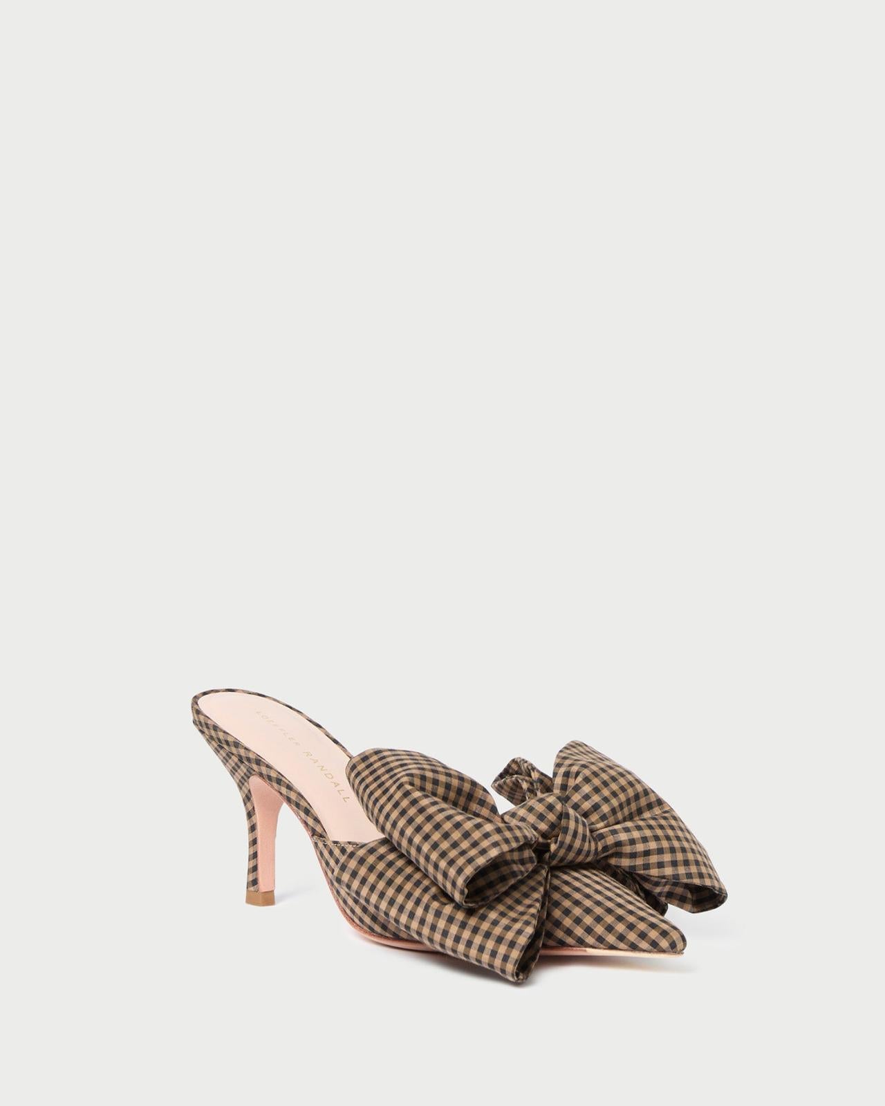 Loeffler Randall Margot Brown/Black Check Bow Mule | Women Pumps &amp; Mules